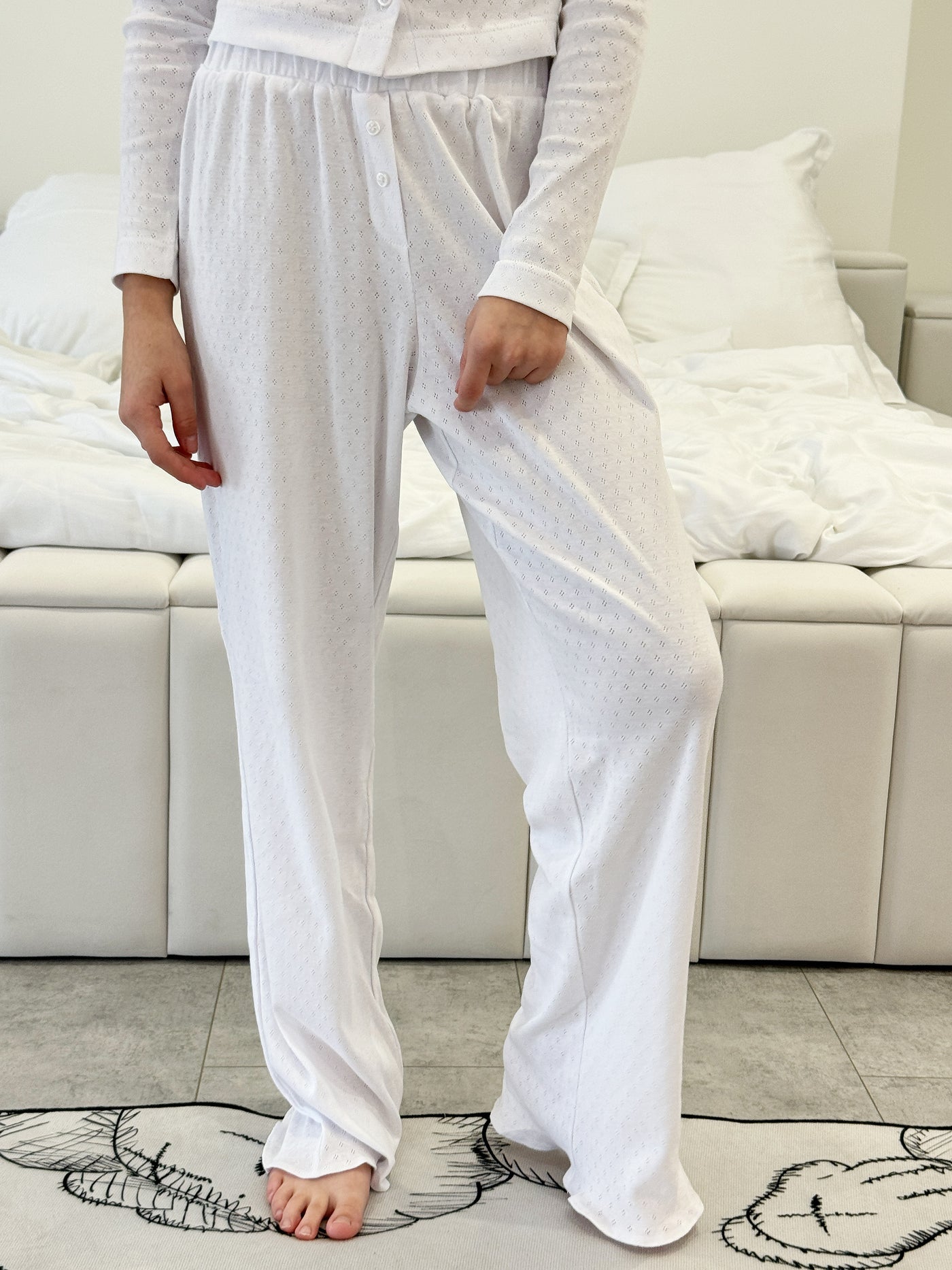 Longslis Pyjama+Hosen Jacquard White