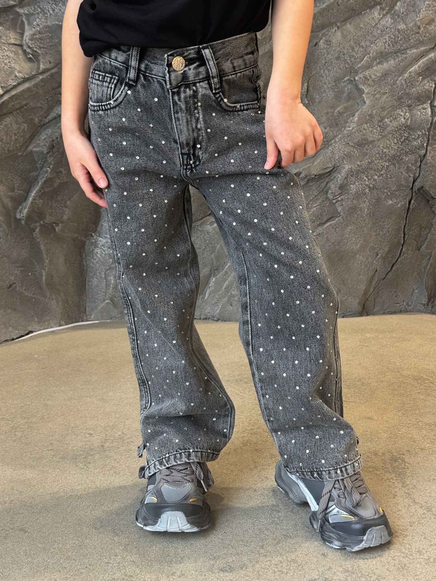 Lublu Kids Jeans mit Strasssteinen grau