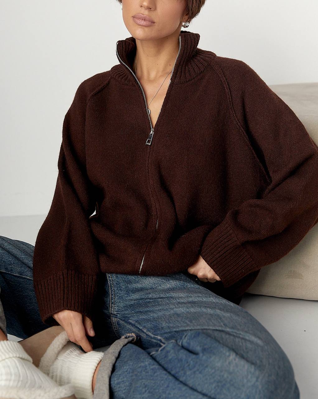 Кардиган на блискавці Brown