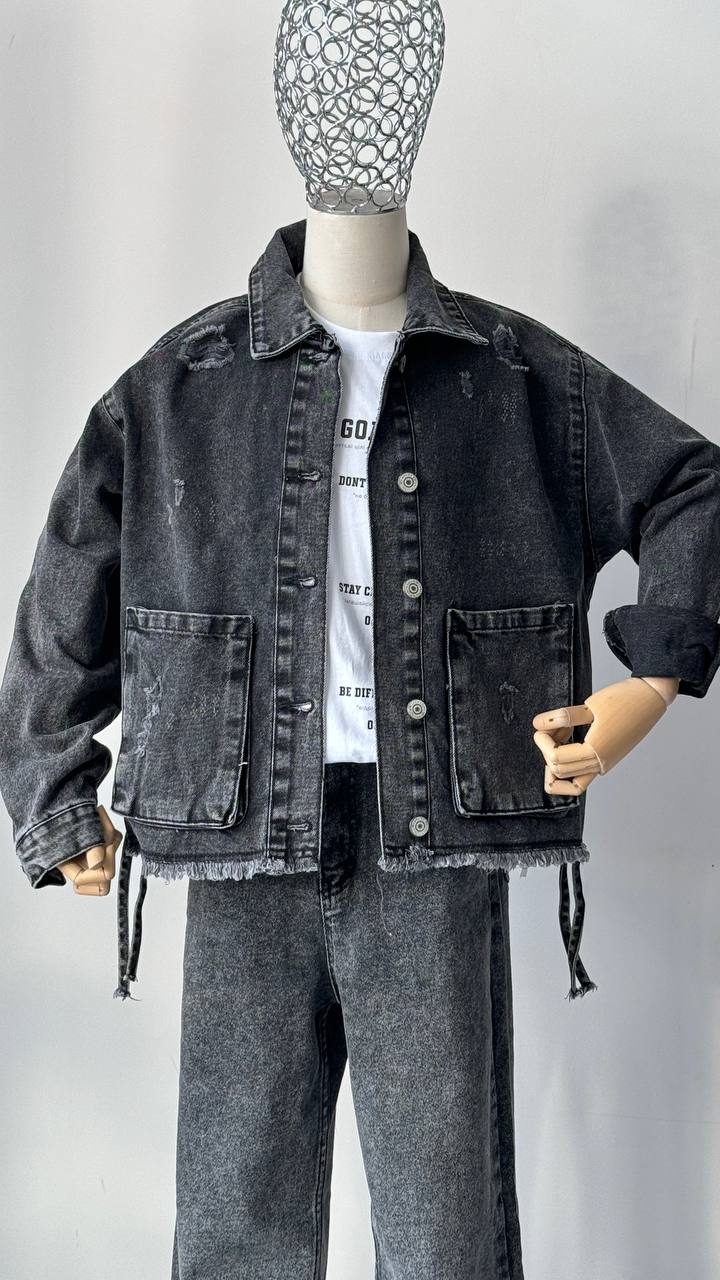 Lublu Kids Denim Jacke lang grau